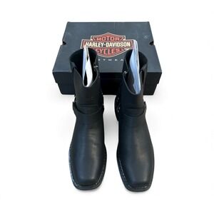 Harley Davidson Mens Black Leather Harness Motorcycle‎ Boots Zip Side Square Toe